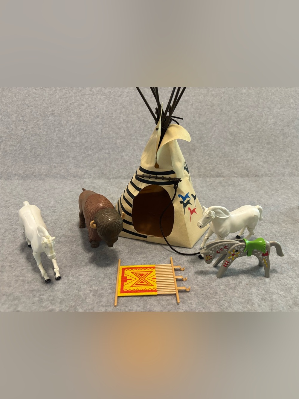 Vintage Playmobil Set 3733 Native American Indian Camp with Teepee And Animals